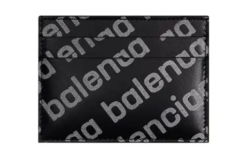 Balenciaga Allover Logo Print Cardholder Black/Silver tone