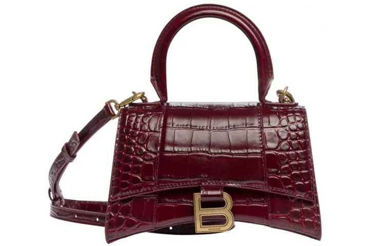 Balenciaga Hourglass Fabric Hourglass Bag, Handbag, Shoulder Bag, Crossbody Bag Small Women's Burgundy