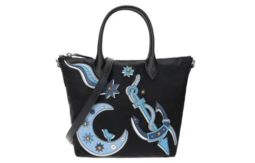 PRADA Print Fabric Handbag Women's Cornflower Blue