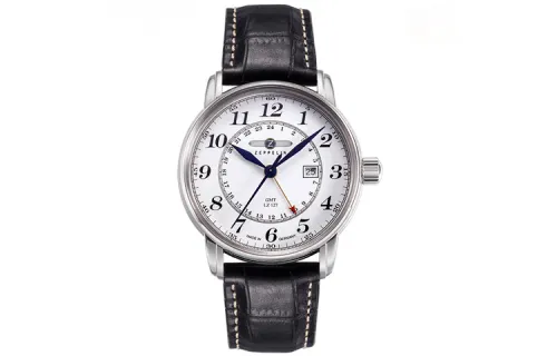 ZEPPELIN Quartz import men's watch, white dial, case stainless steel, watch strap, quartz mechanism, Germany, genuine leather