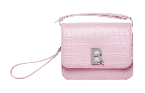 Balenciaga Crocodile Pattern Embossed Cow Leather Clutch Handbag Small Women's Pink
