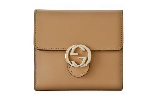GUCCI Leather Wallet Card Holder, Card Holder, Wallet Regular Women's Brown/Khaki