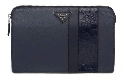 PRADA Saffiano Leather Clutch Men's Blue