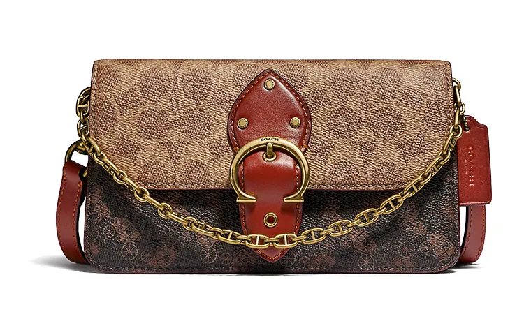 COACH Beat Coated Canvas With Leather Chain Bag, Portable Crossbody Bag, Shoulder Bag Women's Tan