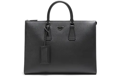 PRADA Saffiano Cow Leather Briefcase Men's Black