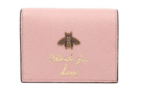 GUCCI Leather Wallet, Card Holder Women's Light Pink