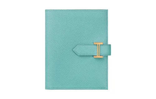 HERMES Bearn Gold tone Lock Cow Leather Wallet Women's Lagoon Blue