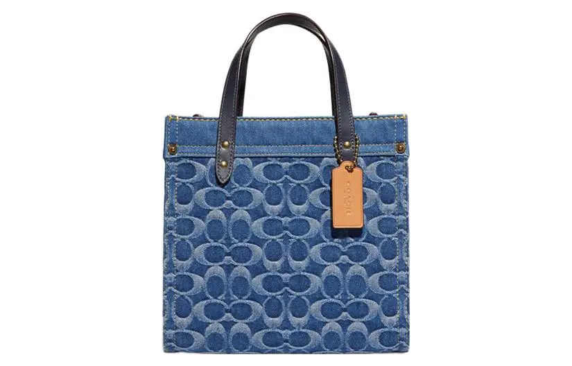 COACH Field Denim Fabric Tote Bag, Shopping Bag, Crossbody Bag, Handbag Medium Women's Marine Blue