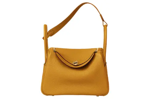 HERMES Lindy Clemence Bullock Leather Handbag 30 Women's 9D Ambre Amber Yellow
