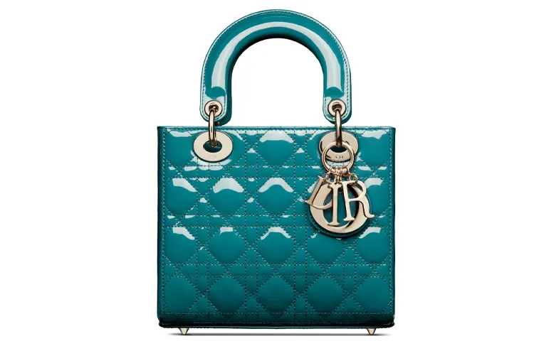 DIOR Lady Dior Patent Leather Calfskin Handbag, Shoulder Bag, Crossbody Bag Small Women's Deep Sea Blue