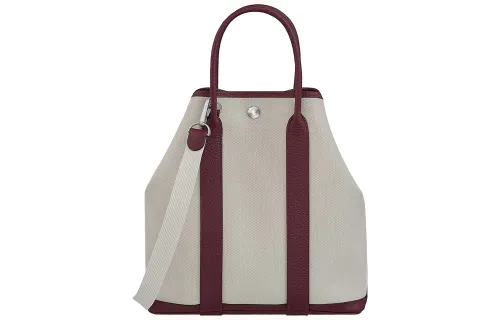 HERMES Garden Party Canvas With Leather Handbag 28 Women's Bordeaux Red/Gray White