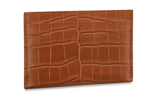 LOUIS VUITTON Crocodile Leather/Cow Leather Lining Card Holder Unisex Brown