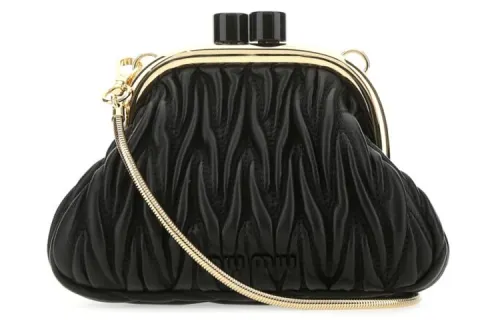 MIU MIU Pleated Nappa Leather Clutch Mini Women's Black