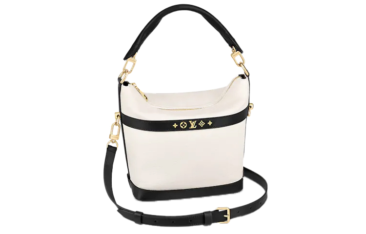 LOUIS VUITTON Cruiser Soft Grain Calfskin Bucket Bag, Shoulder Bag, Crossbody Bag, Handbag Small Women's White
