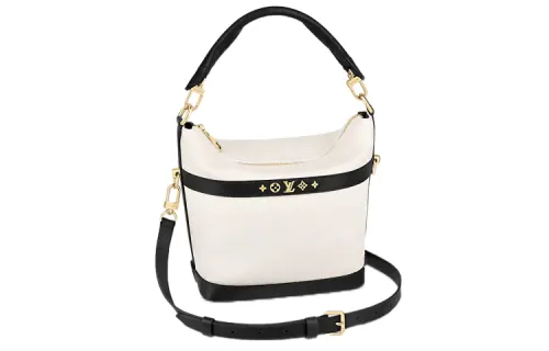 LOUIS VUITTON Cruiser Soft Grain Calfskin Bucket Bag, Shoulder Bag, Crossbody Bag, Handbag Small Women's White