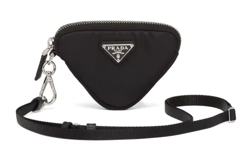 PRADA Top Zipper Nylon Fabric Crossbody Bag, Coin Purse Men's Black