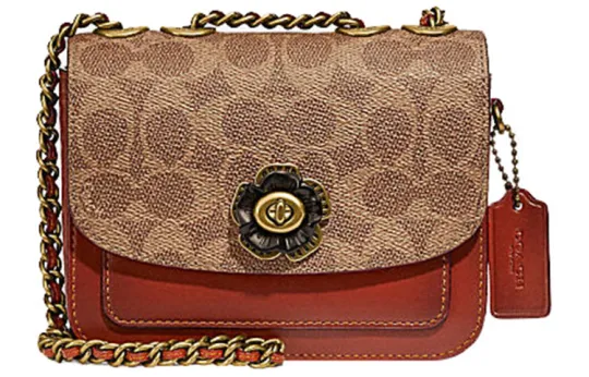 COACH Madison Calfskin With Leather Small Square Bag, Shoulder Bag, Crossbody Bag Women's Brown Monogram