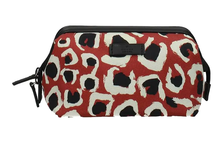 GUCCI Leather Makeup Bag Medium Women's Red/Black