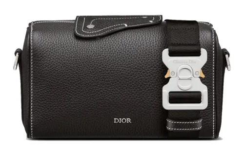 DIOR Grained Calfskin Saddle Bag, Cylinder Bag, Shoulder Bag, Crossbody Bag Men's Black