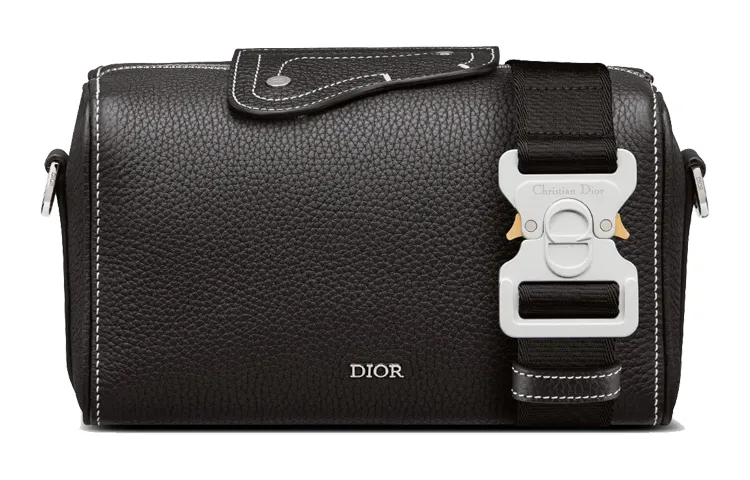 DIOR Grained Calfskin Saddle Bag, Cylinder Bag, Shoulder Bag, Crossbody Bag Men's Black