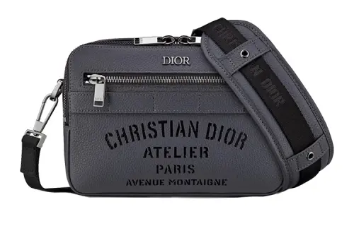DIOR Grain Calfskin Messenger Bag, Shoulder Bag, Crossbody Bag Men's Dark Gray