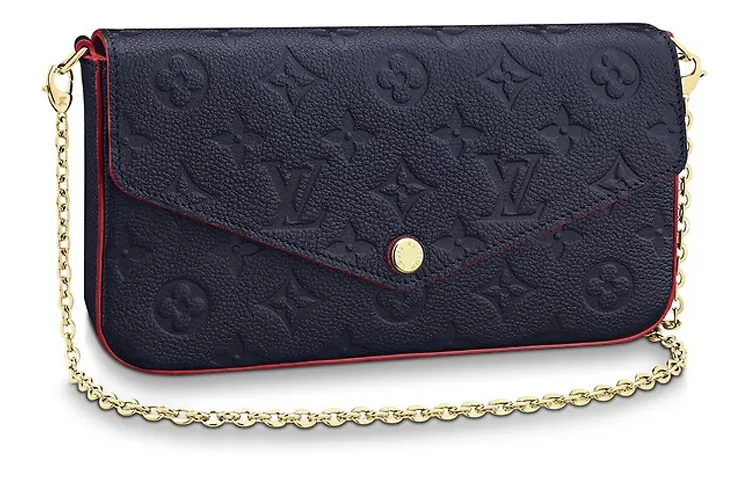 LOUIS VUITTON Pochette Félicie Soft Grain Cow Leather Shoulder Bag, Crossbody Bag Regular Women's Deep Sea Blue & Red