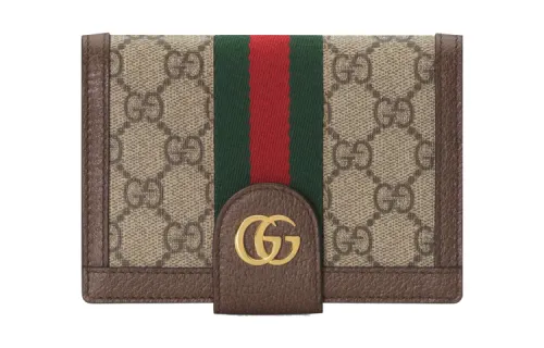 GUCCI Canvas With Leather Passport Holder Unisex Ebony/Brown