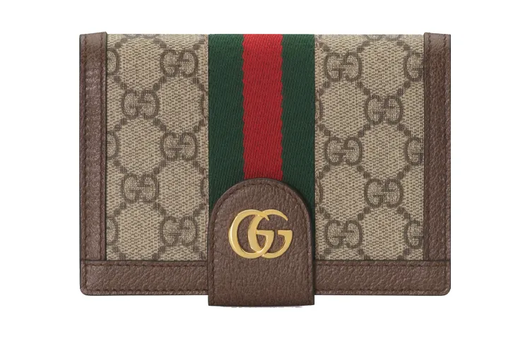 GUCCI Canvas With Leather Passport Holder Unisex Ebony/Brown