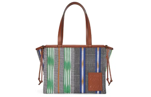 LOEWE Cushion Tote Fabric With Cow Leather Shoulder Bag Women's Green/Marine Blue