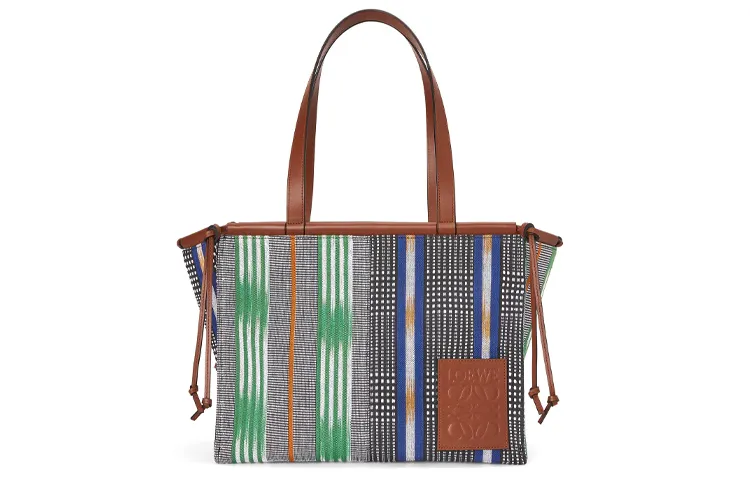 LOEWE Cushion Tote Fabric With Cow Leather Shoulder Bag Women's Green/Marine Blue