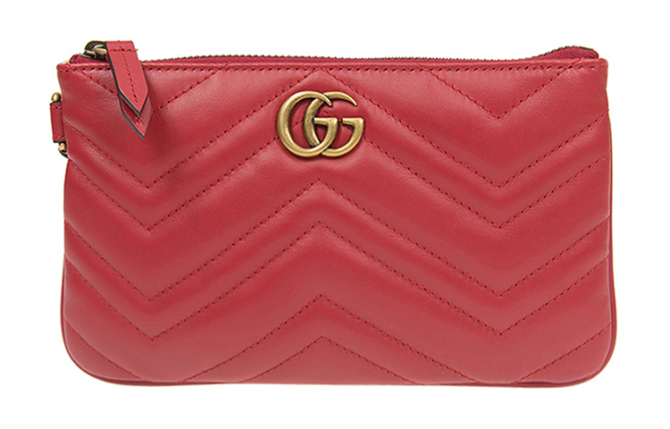 GUCCI GG Marmont Embossed Leather Clutch Folder Coin Purse Women's Red