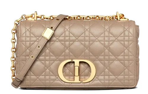 DIOR Caro Wicker Pattern Cow Leather Shoulder Bag, Crossbody Bag Medium Women's Warm Taupe