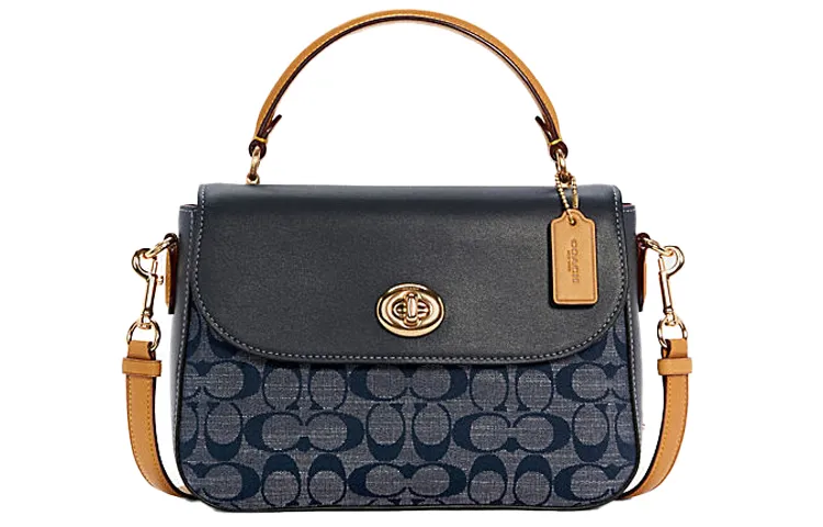 COACH Marlie Leather Satchel Bag, Small Square Bag, Handbag, Shoulder Bag, Crossbody Bag Medium Women's Denim Blue