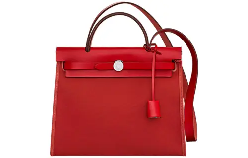 HERMES Herbag Zip Officier Canvas With Hunter Cow Leather Shoulder Bag, Crossbody Bag, Handbag 31 Unisex Red/Mulan Pink