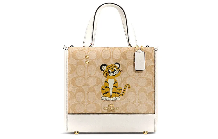COACH Dempsey Coated Canvas With Leather Tote Bag, Shopping Bag, Shoulder Bag, Crossbody Bag, Handbag Small Women's