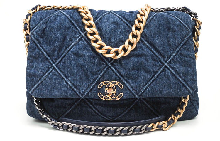 CHANEL 19Bag Chain Denim Flap Bag, Messenger Bag, Crossbody Bag Large Women's Blue