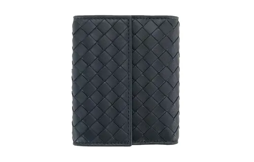 Bottega Veneta Woven Sheepskin Wallet Women's Dark Blue