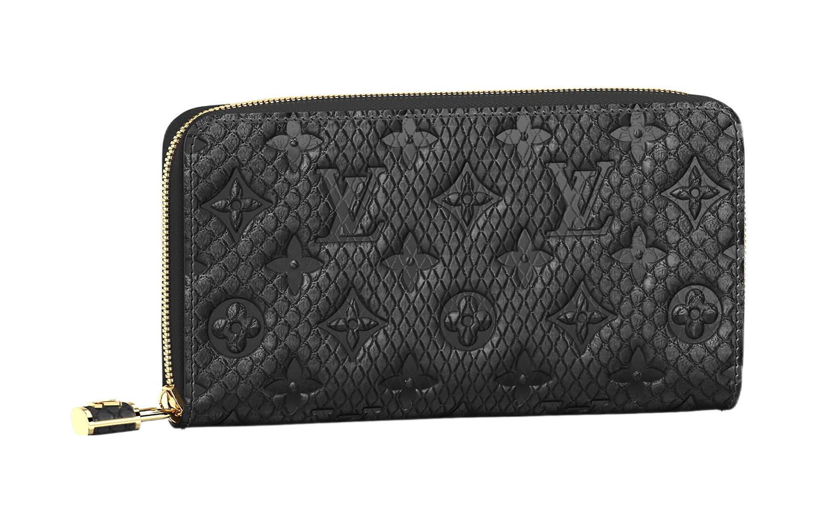 LOUIS VUITTON Zippy Wallet python leather goatskin lining long zipper wallet women's black