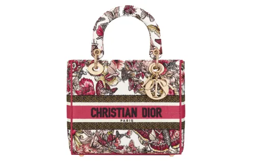 DIOR Lady D Lite Fabric Handbag, Portable Crossbody Bag, Shoulder Bag Medium Women's Multicolor