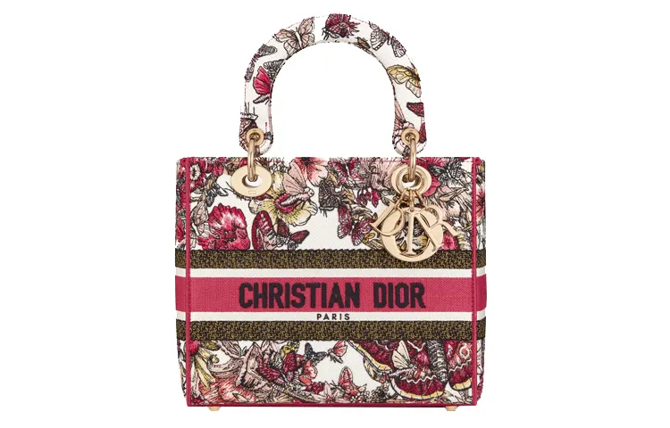 DIOR Lady D Lite Fabric Handbag, Portable Crossbody Bag, Shoulder Bag Medium Women's Multicolor
