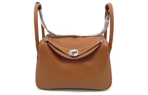 HERMES Lindy Swift Calfskin Handbag 26 Women's 37 Gold Brown