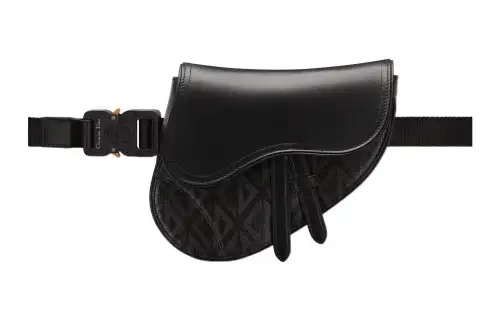 DIOR Black Canvas, Smooth Cow Leather Saddle Bag, Fanny Pack, Portable Crossbody Bag, Shoulder Bag Mini Men's Black