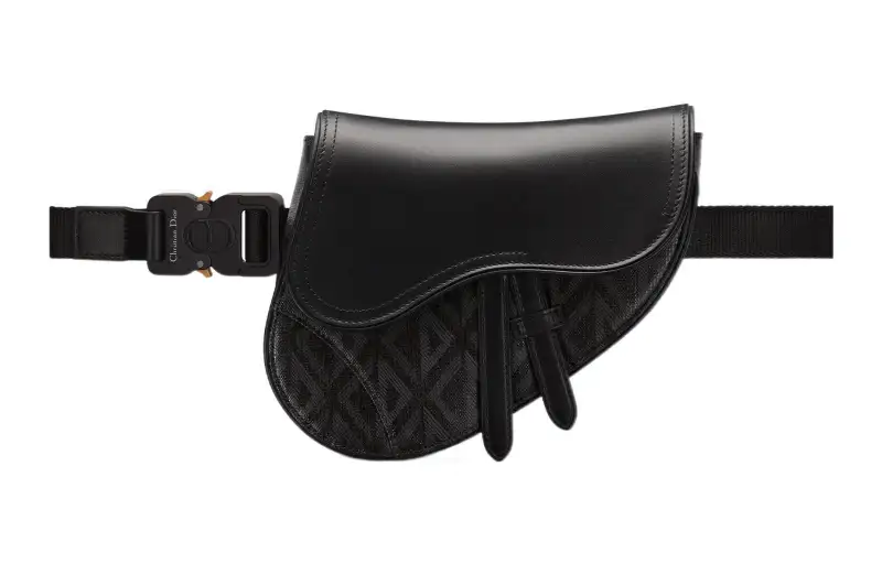 DIOR Black Canvas, Smooth Cow Leather Saddle Bag, Fanny Pack, Portable Crossbody Bag, Shoulder Bag Mini Men's Black