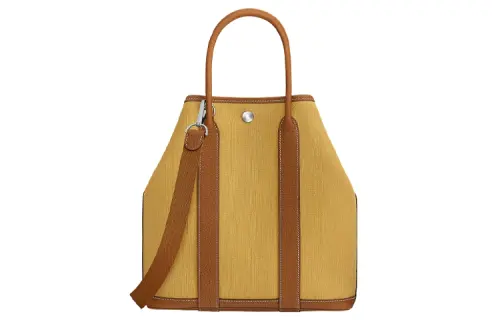 HERMES Garden Party Canvas With Negonda Calfskin Handbag 28 Women's Yellow & Brown