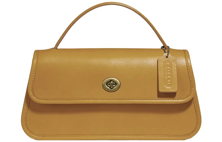 COACH Turnlock Leather Portable One Shoulder Crossbody Clutch Large Women's Yellow