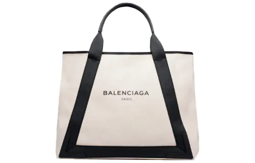 Balenciaga Cotton Canvas With Calfskin Tote Bag, Shopping Bag, Canvas Bag, Handbag Medium Women's White
