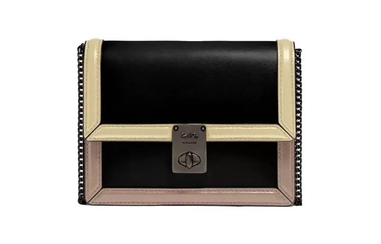 COACH Calfskin Small Square Bag, Shoulder Bag, Crossbody Bag, Fanny Pack Mini Women's Black Multicolor