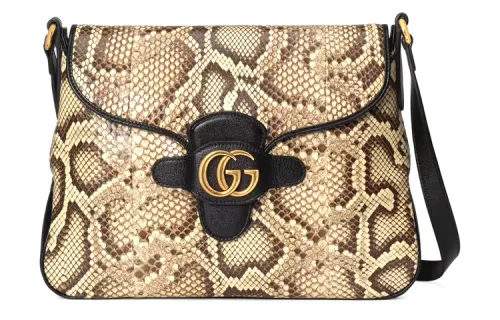 GUCCI Vintage Python Skin Crossbody Bags Regular Women's Beige/Black