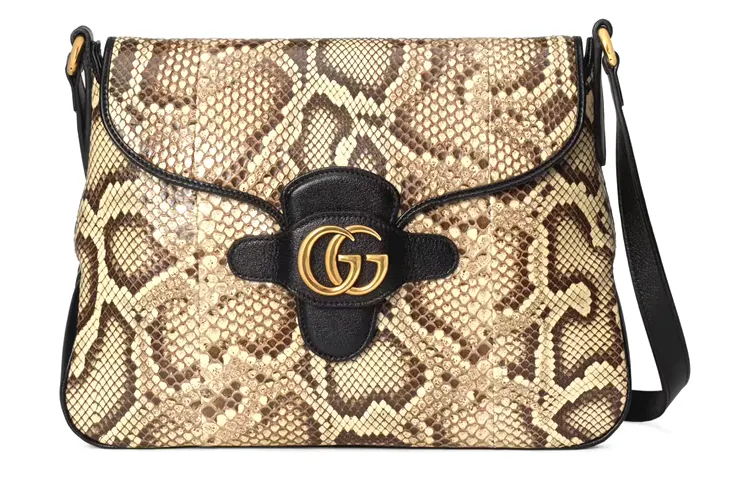GUCCI Vintage Python Skin Crossbody Bags Regular Women's Beige/Black