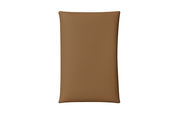 HERMES Calvi Silver Tone Buckle Evercolor Calfskin Card Holder Women's 2H Kraft Paper Color